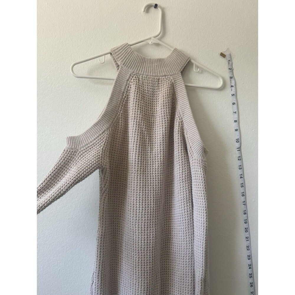 Guess  Cold Shoulder Knit Sweater Womens Size S Beige Mock Neck Pullover